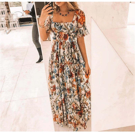 Damen Maxikleid mit floralem Muster und ausgestellten Ärmeln EB