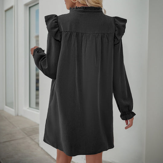Damen Rüschen-A-Linien Kleid mit geraffter Brust und V-Ausschnitt EB