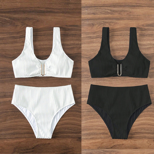 Damen Hochgeschnittener Bikini mit einzigartiger Rippstruktur EB