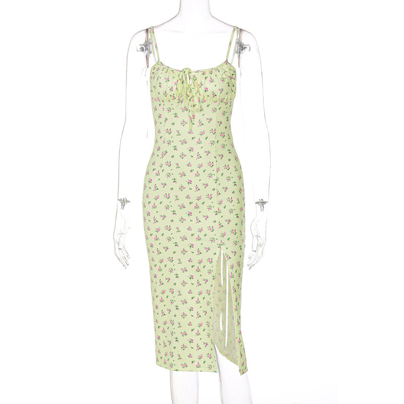 Damen Midi-Kleid mit floralem Muster und raffiniertem Schlitz EB