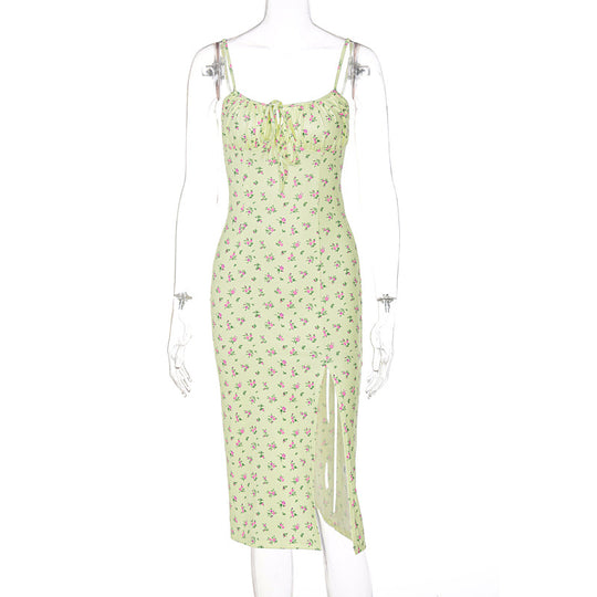 Damen Midi-Kleid mit floralem Muster und raffiniertem Schlitz EB