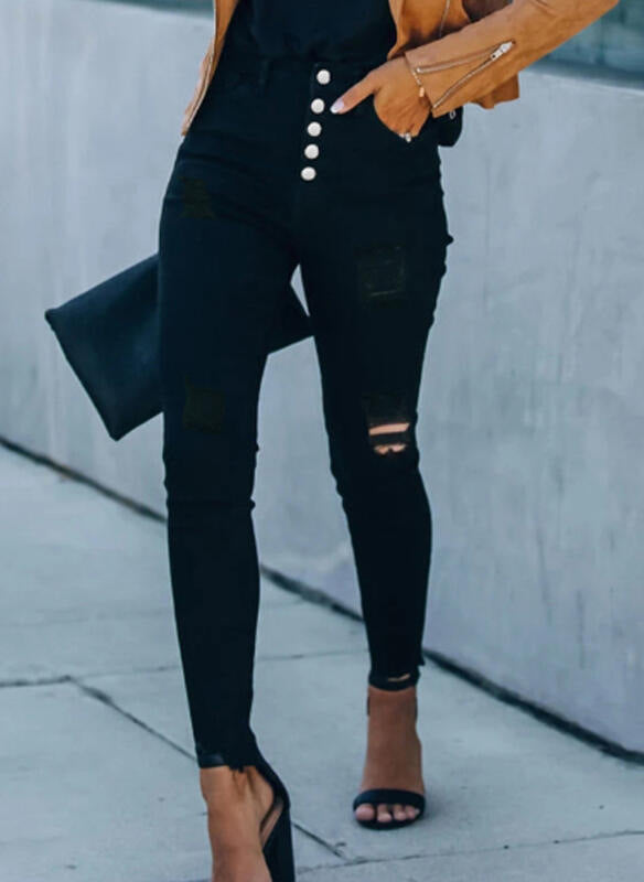 Damen Hochtaillierte Ripped Jeans EB