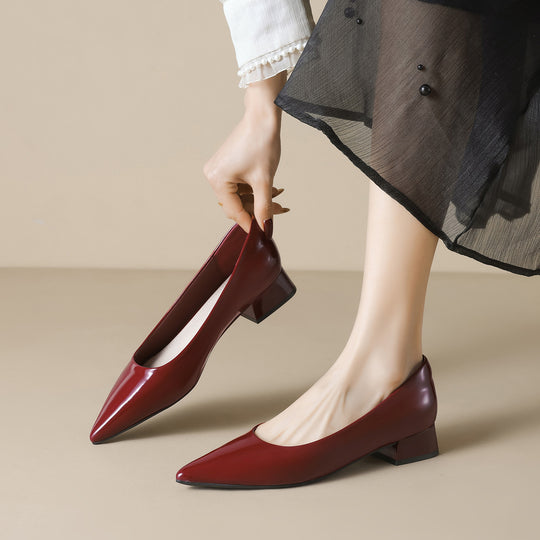 Damen elegante Ballerinas mit spitzem Zehenbereich und komfortablem Blockabsatz EB