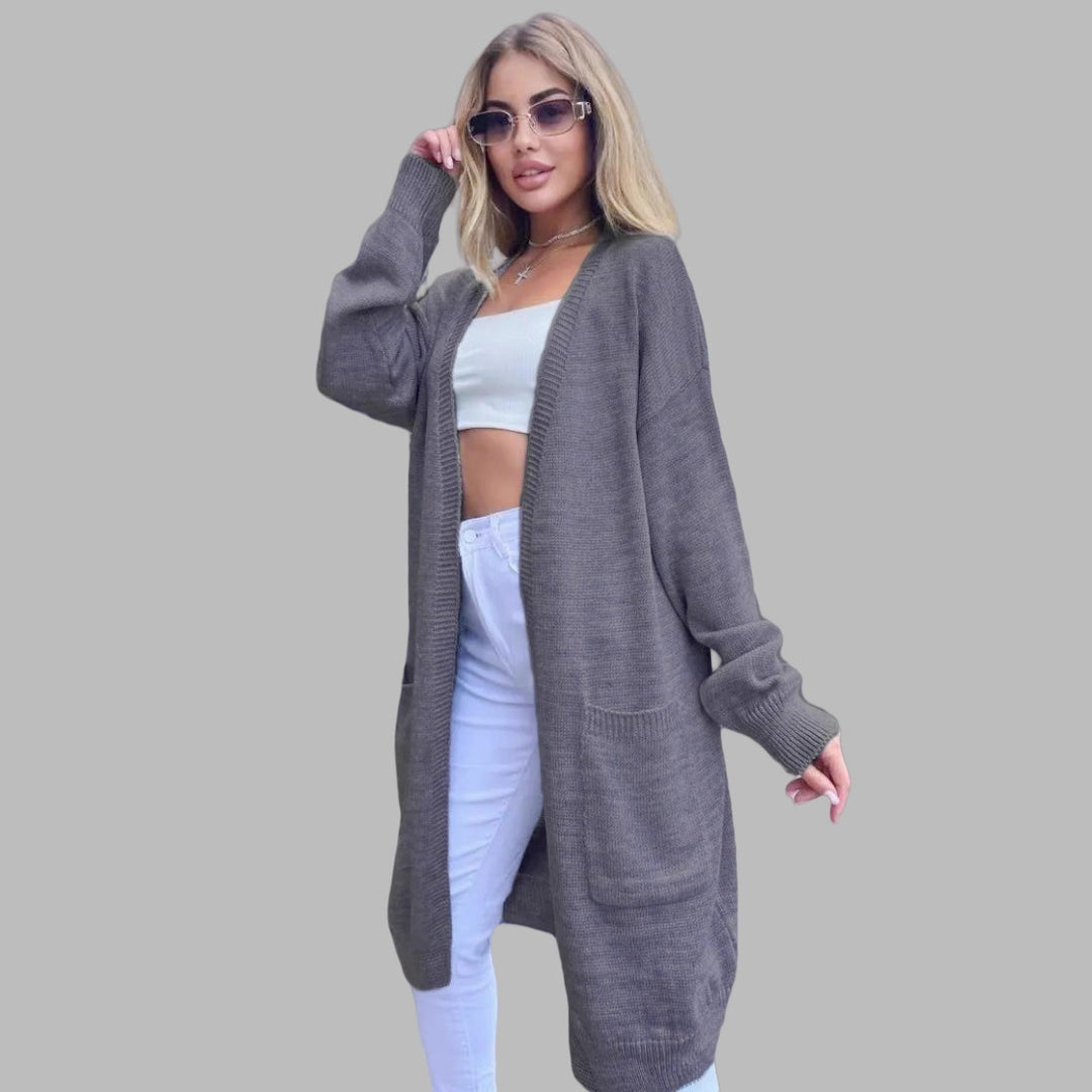 Damen Grobstrick-Cardigan mit großzügigen Taschen und offenem Schnitt EB