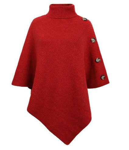 Damen Strick-Poncho mit steigendem Kragen und dekorativen Knopfdetails EB