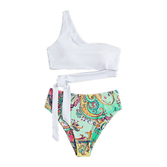 Damen einseitiger Bikini mit verspieltem Wickelbund EB