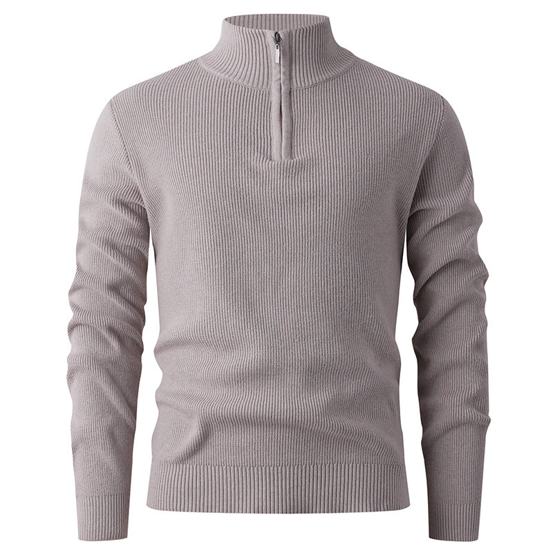 Herren nan Slim-Fit Halbzip-Strickpullover aus Merino-Baumwollmix mit verstärktem Stehkragen EB