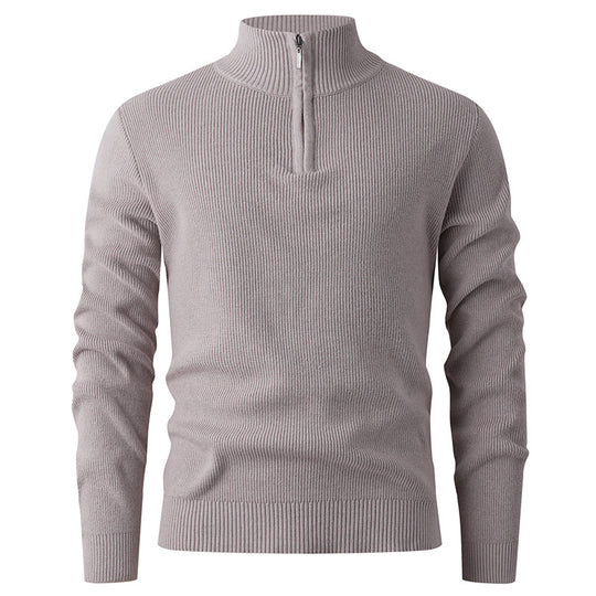 Herren nan Slim-Fit Halbzip-Strickpullover aus Merino-Baumwollmix mit verstärktem Stehkragen EB