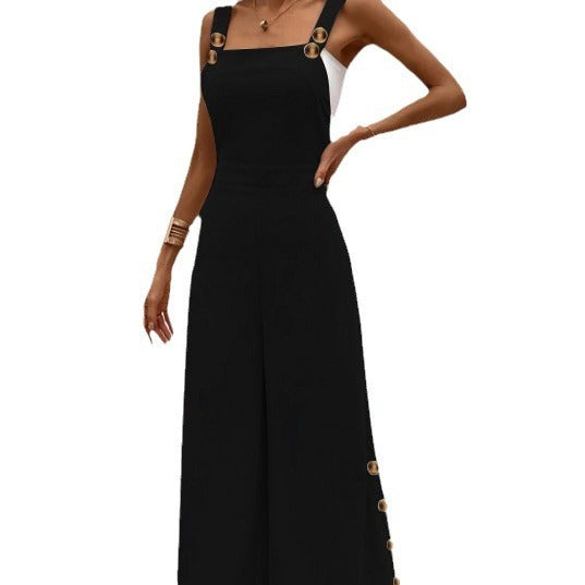 Damen modischer Jumpsuit mit eleganten Knopfdetails und weitem Bein EB