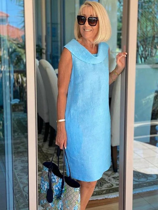 Damen Sommerliches Leinenkleid mit modernem Kragen EB