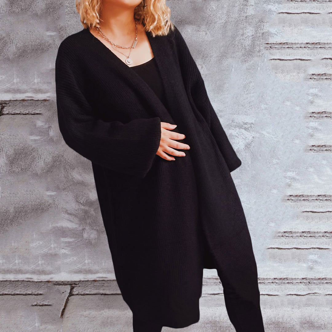 Damen lässiger Strickcardigan mit lässigen Oversize-Ärmeln und offenem Schnitt EB