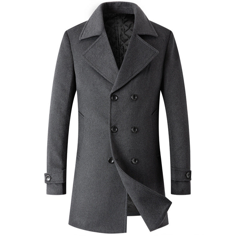 Herren eleganter Wende-Mantel mit doppelter Knopfleiste und verborgenem Gürtel EB