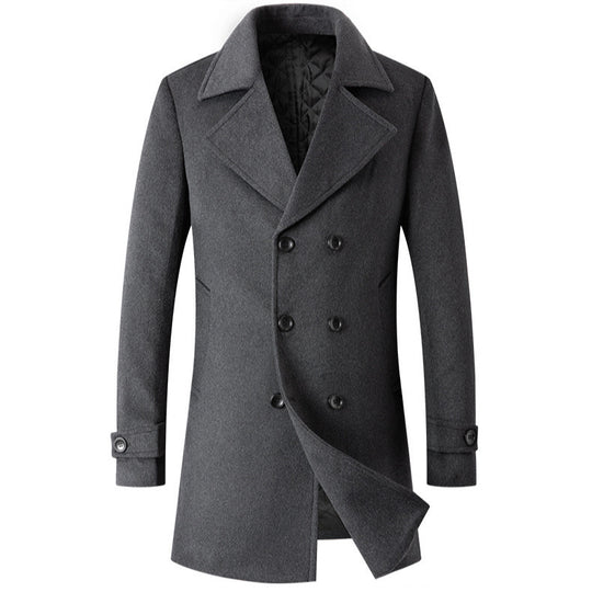 Herren eleganter Wende-Mantel mit doppelter Knopfleiste und verborgenem Gürtel EB