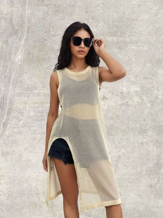 Damen Netz-Kleid mit seitlichen Schlitzen und lässigem Schnitt EB