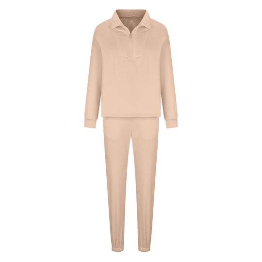 Damen Oversize-Halbzip-Lounge-Set aus schwerem French-Terry mit hohem Stehkragen EB