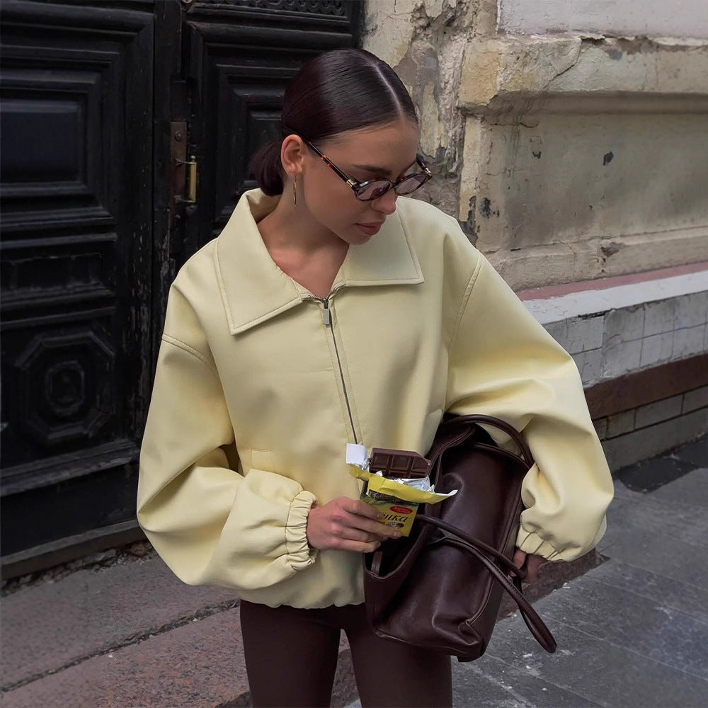 Damen Oversized Sweatjacke mit modernem Stehkragen EB