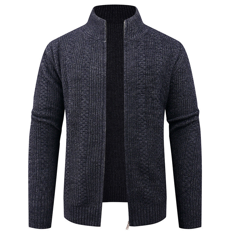 Herren Strickjacke mit strukturierter Oberfläche und hohem Kragen EB