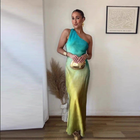 Damen Elegantes asymmetrisches Maxikleid mit sanften Farbverlauf und bequemem Tragekomfort EB