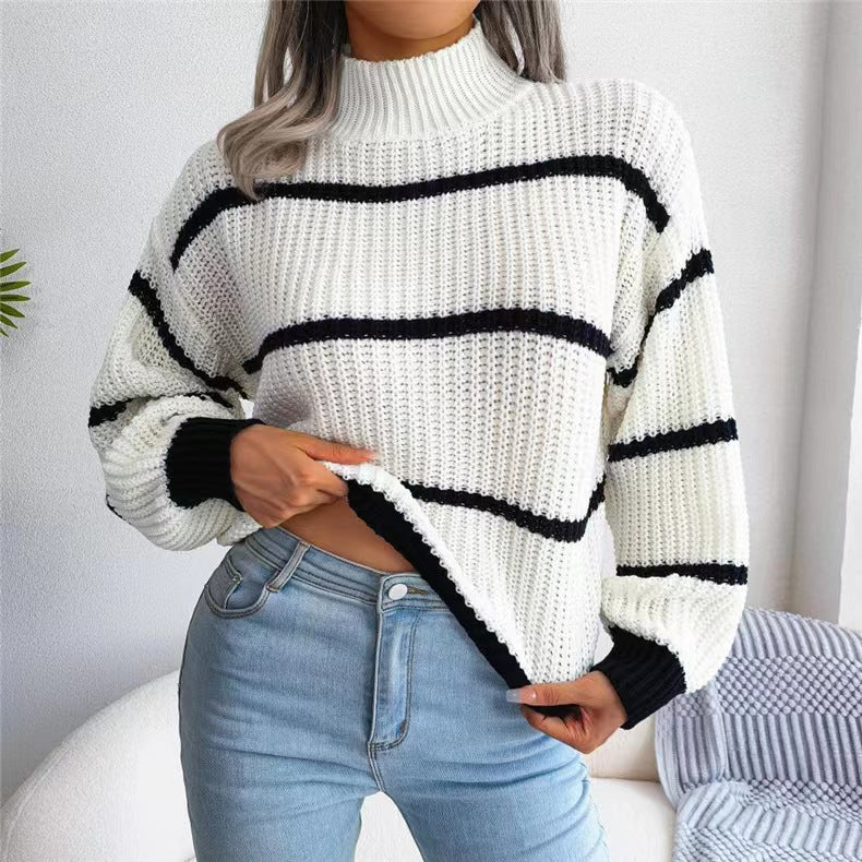 Damen Strickpullover mit überschnittenen Schultern und Stehkragen EB