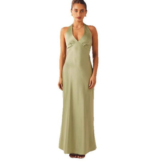 Damen Elegantes ärmelloses Hochzeitskleid mit Taillierungsband und fließendem Stoff EB