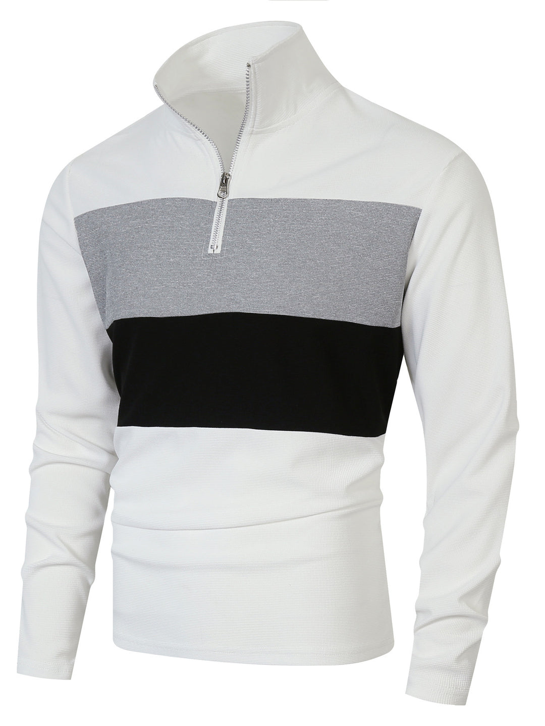 Herren nan Halbzip-Pullover mit Stehkragen, breitem Blockstreifen und fein gerippter Struktur EB