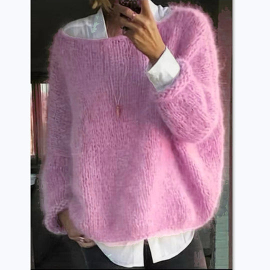 Damen Kuscheliger Oversized Pullover mit U-Boot-Ausschnitt EB