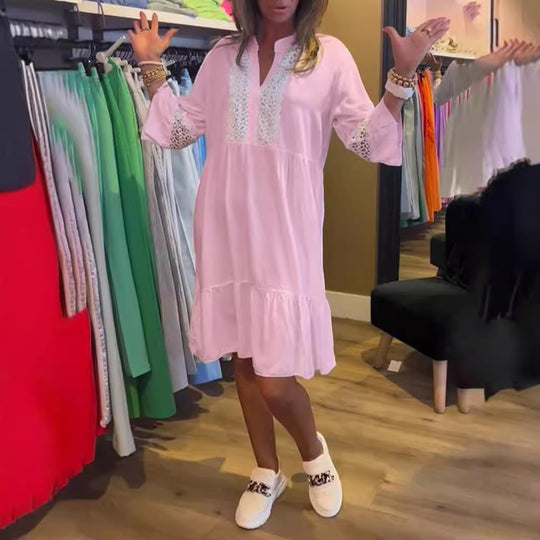 Damen lässiges Strandkleid mit Spitzenverzierungen und Taillenbetonung Heidi-Mode