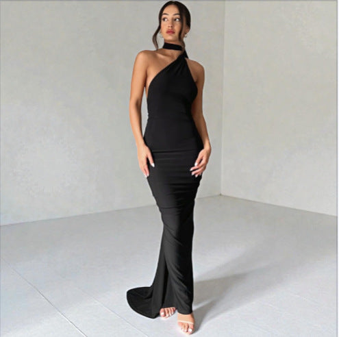 Damen Einseitiges Maxi-Kleid mit elegantem Schnitt und fließendem Saum EB