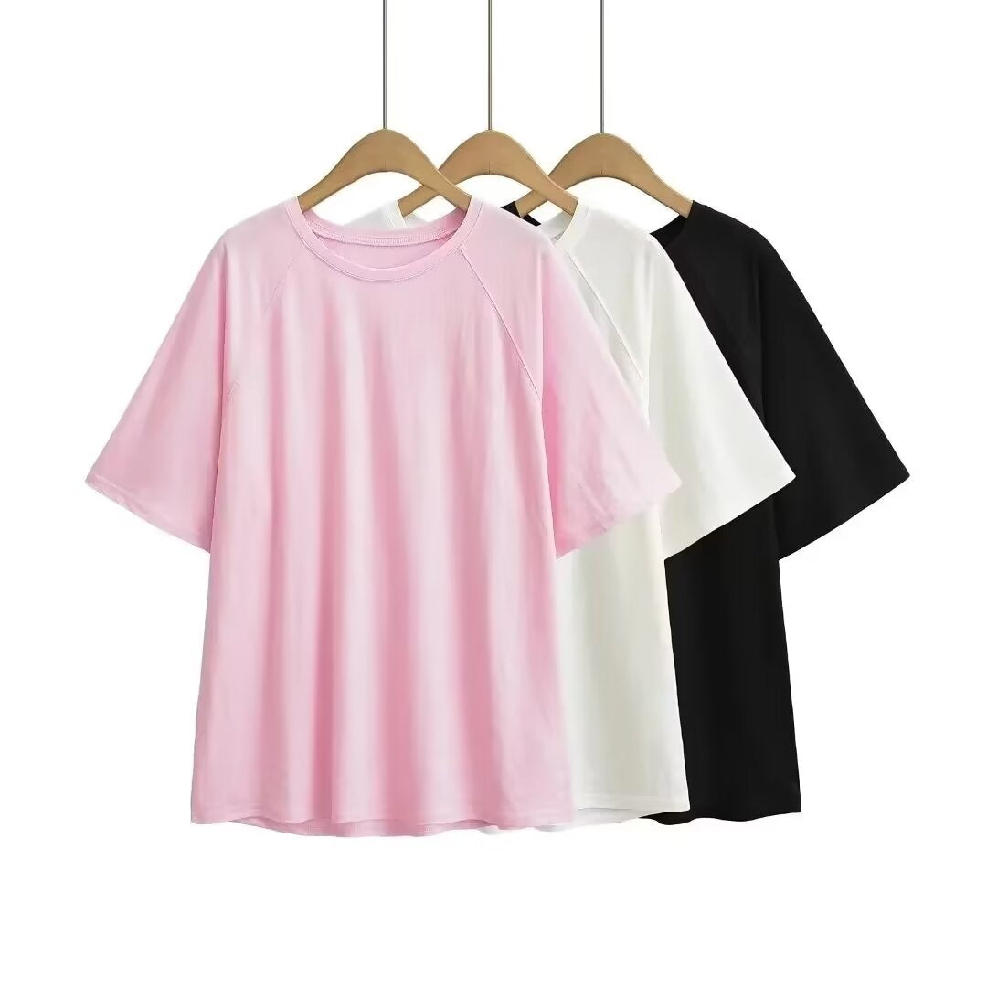 Damen lässiges T-Shirt mit überschnittenen Ärmeln EB