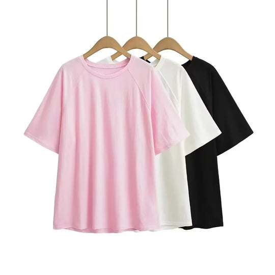 Damen lässiges T-Shirt mit überschnittenen Ärmeln EB