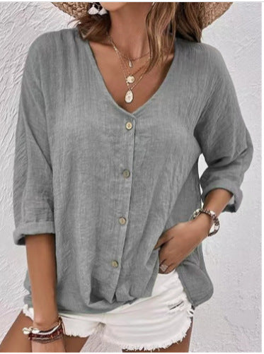 Damen Leichtes Viskosebluse mit Knopfleiste EB