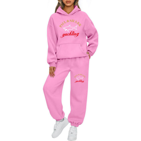 Damen nan oversized Hoodie und Jogginghose Set mit Kapuze Kängurutasche und gerippten Bündchen EB