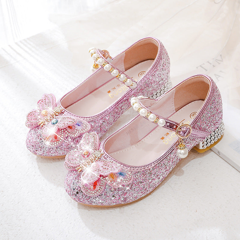 Mädchen Ballerinas mit funkelnden Schmetterlingsapplikationen und Perlenverzierungen EB