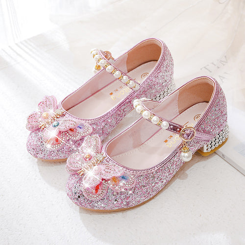 Mädchen Ballerinas mit funkelnden Schmetterlingsapplikationen und Perlenverzierungen EB