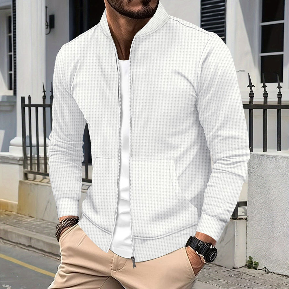 EB | Zip Jacke Sportliche Passform Strukturierter Stoff Rippkanten Fronttaschen