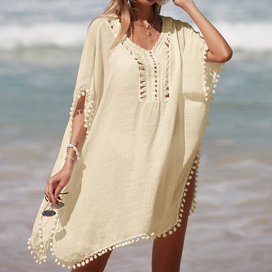 Damen luftiger Kaftan mit fransigen Akzenten und durchbrochenem Design EB