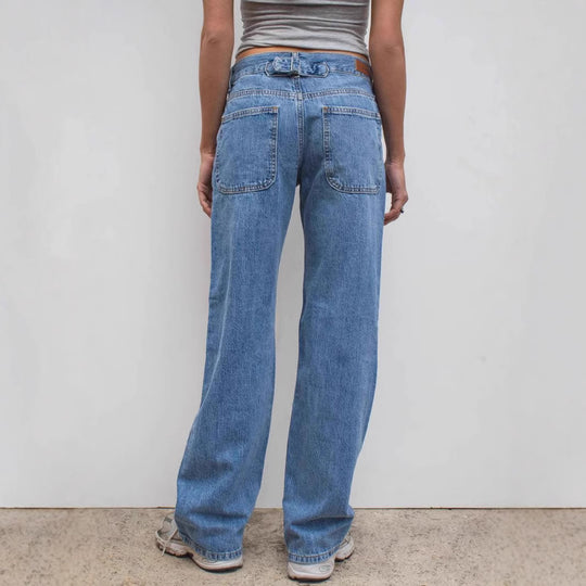 Damen weite Jeans mit lässigem Schnitt und ausgefranstem Saum EB