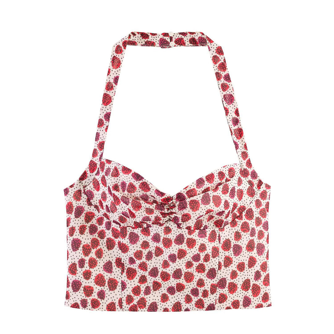 Damen Crop-Top im fruchtigen Design mit elegantem Wickelverschluss EB