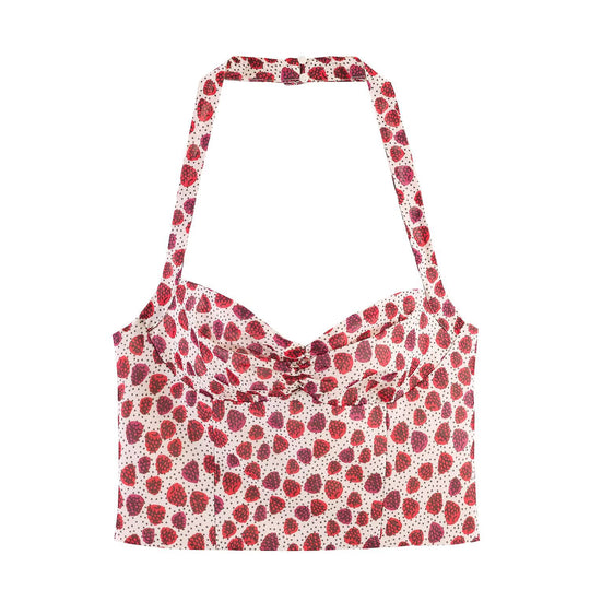 Damen Crop-Top im fruchtigen Design mit elegantem Wickelverschluss EB