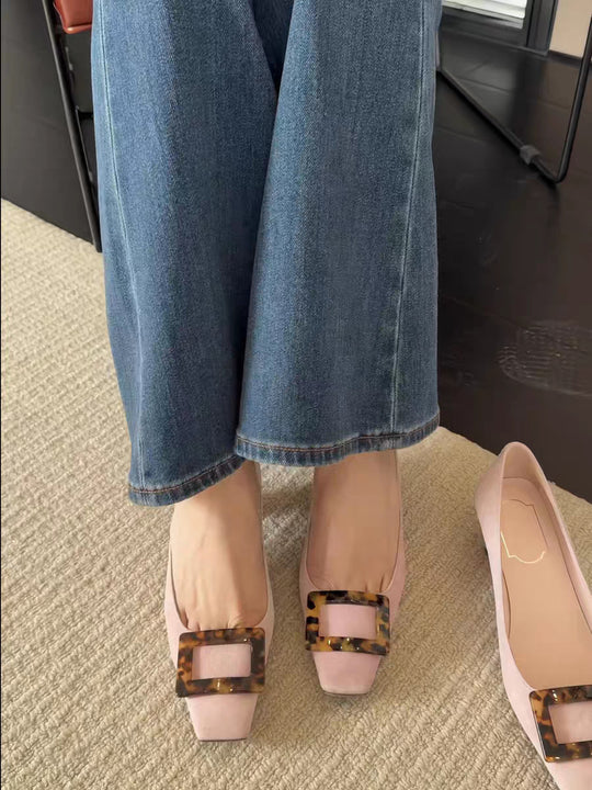 Damen Ballerinas mit quadratischem Zehenbereich und modischem Kastenschließe EB