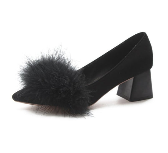 Damen elegante Pumps mit voluminösem Flausche-Akzent EB