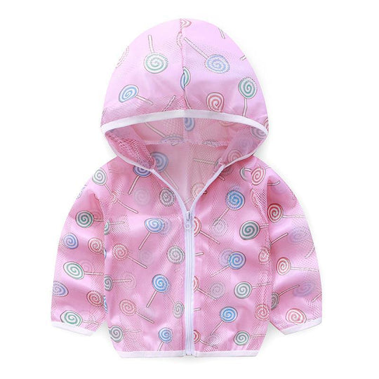 Unisex nan atmungsaktive Netz Kapuzen-Sonnenjacke für Säuglinge mit Reißverschluss und verspieltem Elefantenmotiv EB