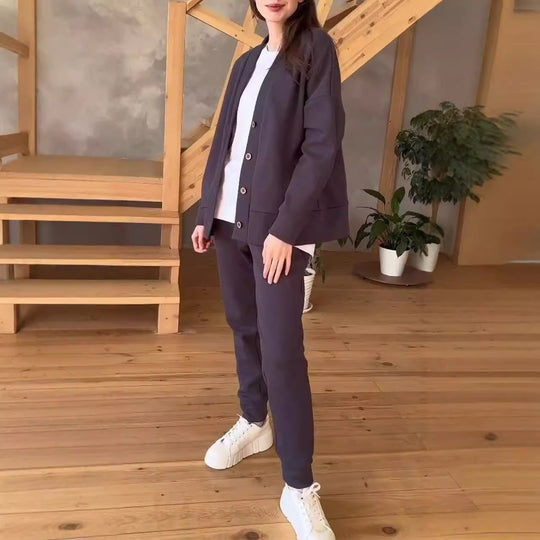 Damen lässige Oversized Sweatjacke mit Knöpfen EB