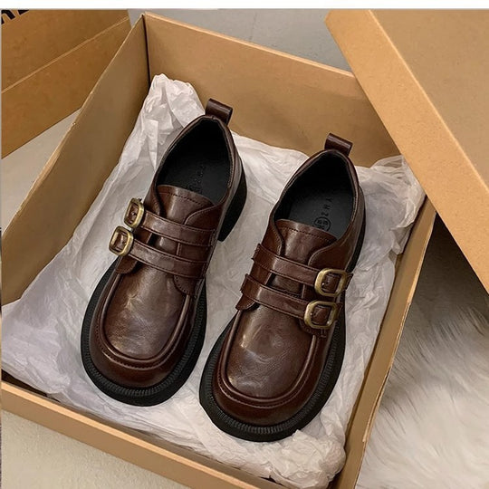 Damen Schnürschuhe mit doppeltem Riemen und modischem Plateau EB