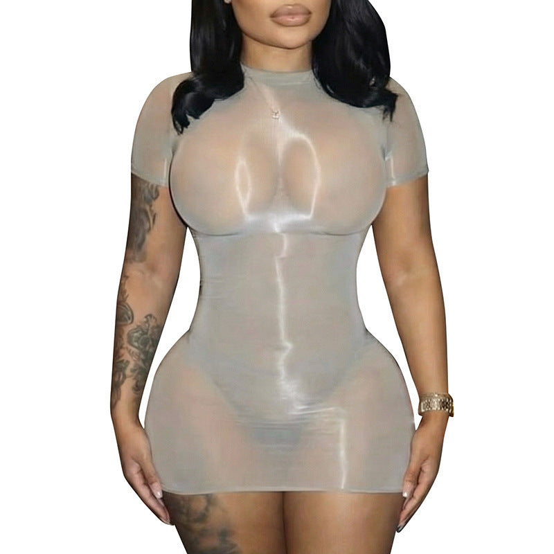 Damen transparenter Bodycon Mini-Kleid EB