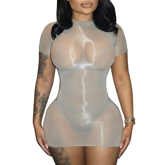 Damen transparenter Bodycon Mini-Kleid EB