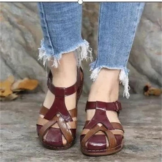 Damen Geflochtene geschlossene Komfort‑Sandalen mit verstellbarem Knöchelriemen EB