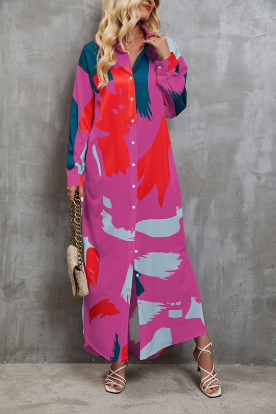 Damen Hemdblusenkleid mit farbenfrohem grafischen Muster und legere Passform EB