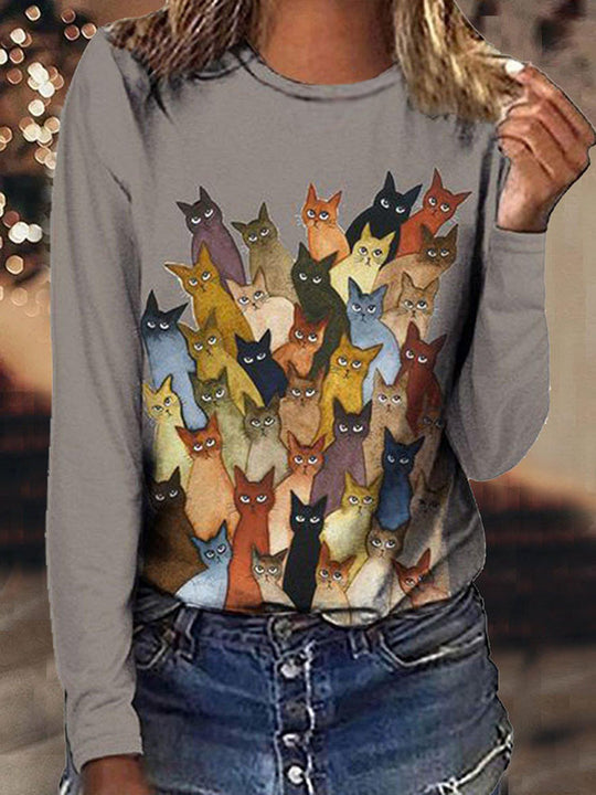 Damen Langärmeliges Oversize-Sweatshirt mit abstraktem Aquarell-Mosaikprint EB