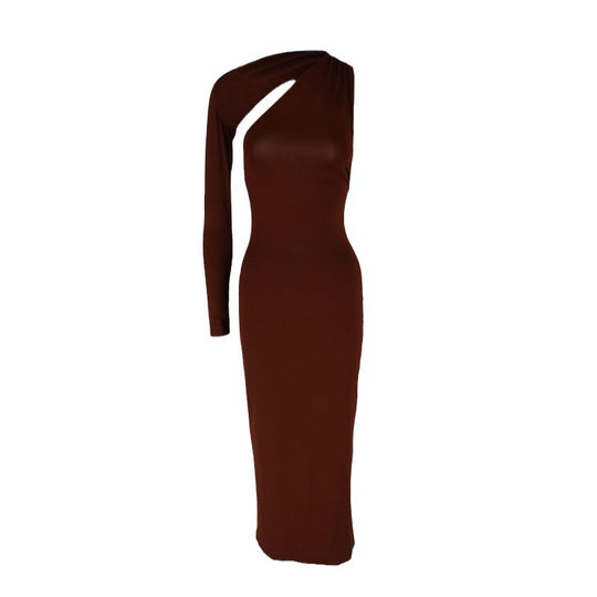 Damen Elegantes asymmetrisches Maxikleid mit einem Ärmel und figurbetonter Silhouette EB